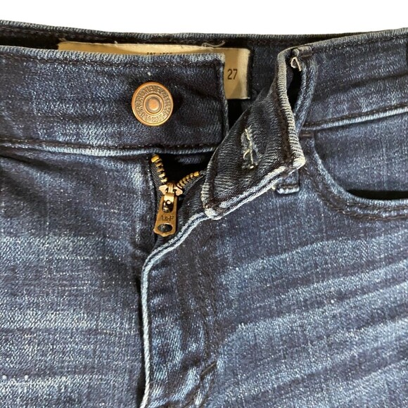 Abercrombie & Fitch Women's Size 4 w27 Dark Blue Denim Cut-off Shorts Raw Fringe - Picture 10 of 11